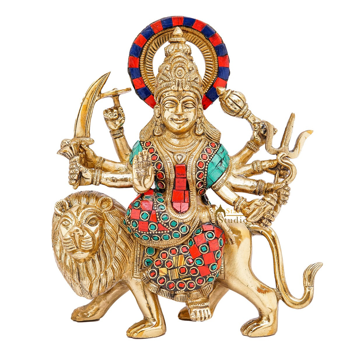 Brass Maa Durga Idol Sherawali Statue Religious Home Temple Décor Showpiece 9"