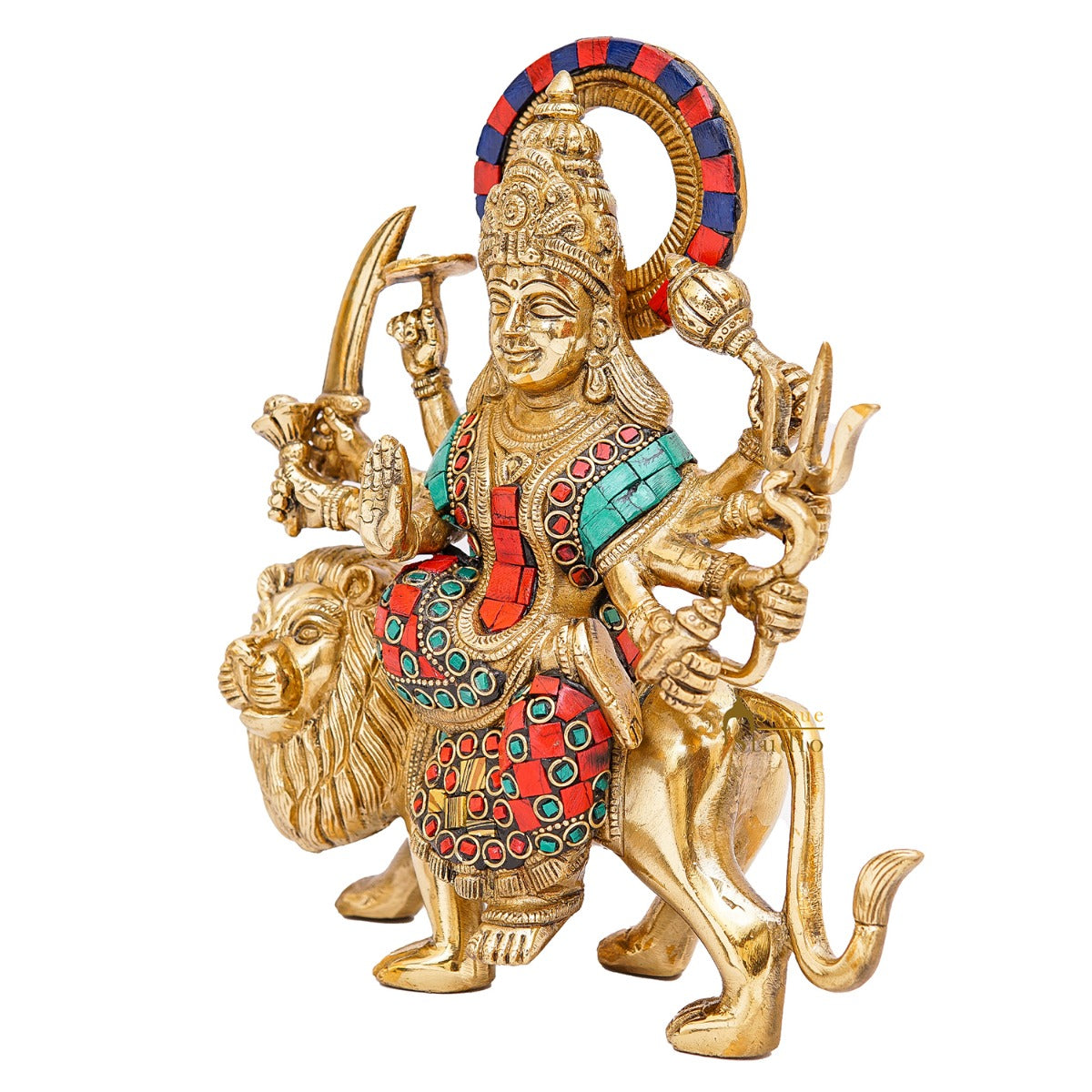 Brass Maa Durga Idol Sherawali Statue Religious Home Temple Décor Showpiece 9" - Image 5