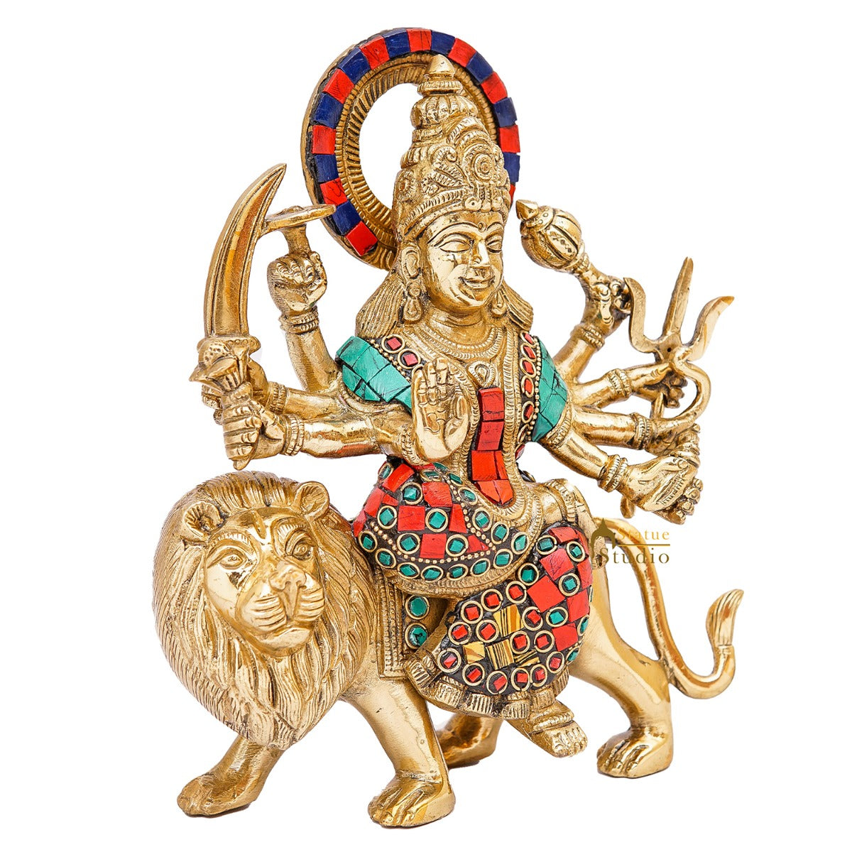 Brass Maa Durga Idol Sherawali Statue Religious Home Temple Décor Showpiece 9" - Image 4
