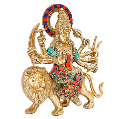 Brass Maa Durga Idol Sherawali Statue Religious Home Temple Décor Showpiece 9" by vendor-unknown - Hindu Gods (View 4)