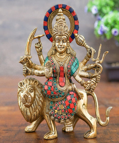 Brass Maa Durga Idol Sherawali Statue Religious Home Temple Décor Showpiece 9" by vendor-unknown - Hindu Gods (View 2)