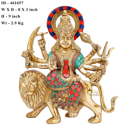 Brass Maa Durga Idol Sherawali Statue Religious Home Temple Décor Showpiece 9" by vendor-unknown - Hindu Gods (View 7)