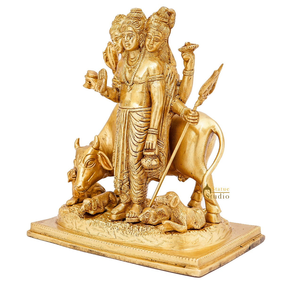 Brass Trinity Of Hindu God Dattatreya Idol Home Temple Religious Décor Statue 8" - Image 4