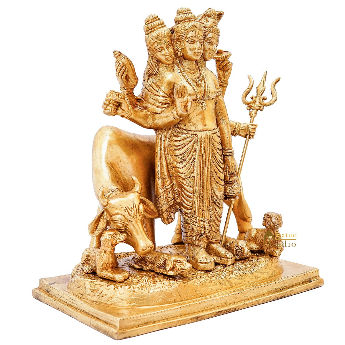 Brass Trinity Of Hindu God Dattatreya Idol Home Temple Religious Décor Statue 8" - Image 5