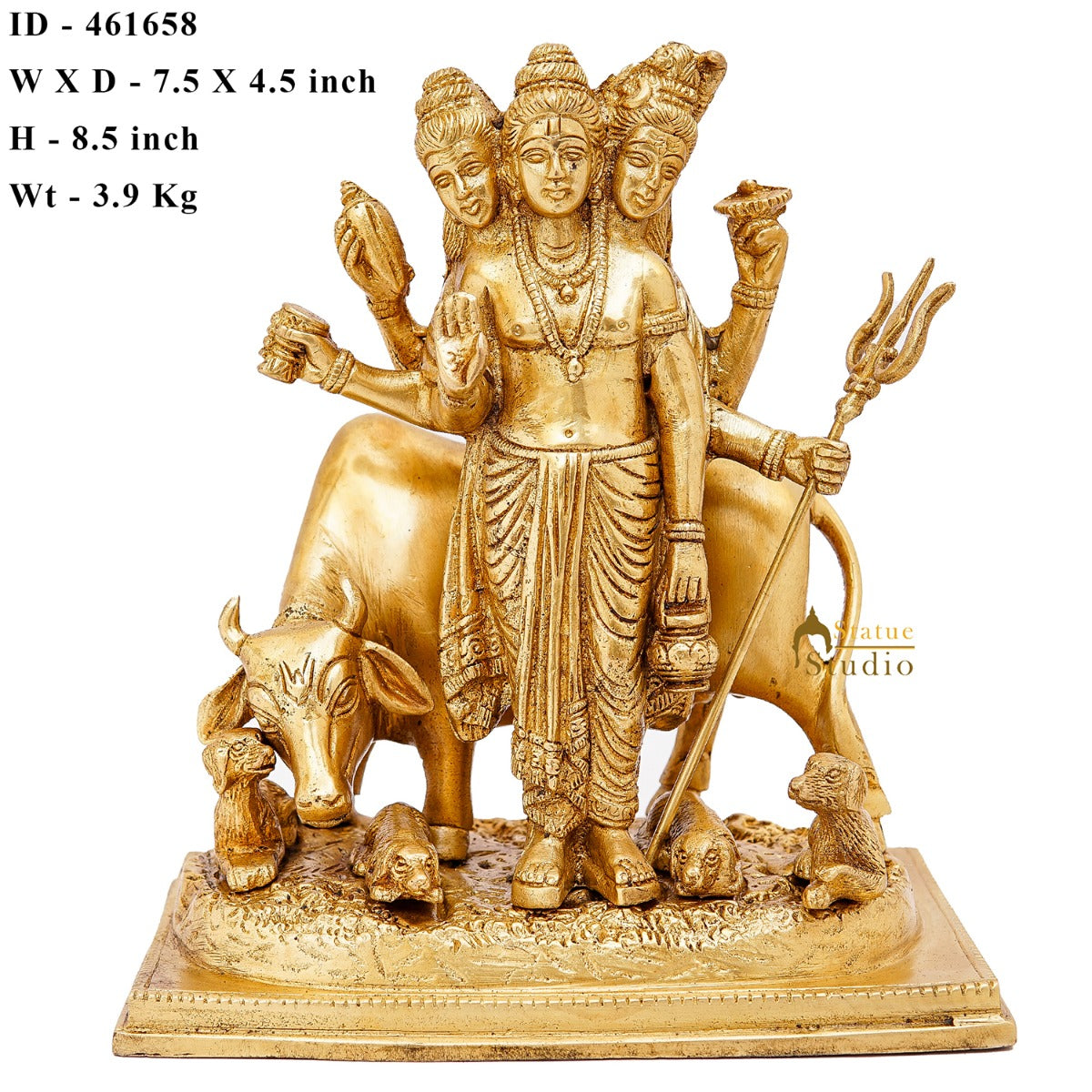 Brass Trinity Of Hindu God Dattatreya Idol Home Temple Religious Décor Statue 8" - Image 8
