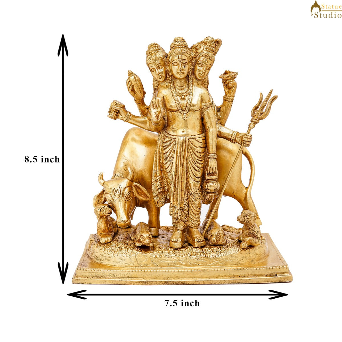 Brass Trinity Of Hindu God Dattatreya Idol Home Temple Religious Décor Statue 8" - Image 7