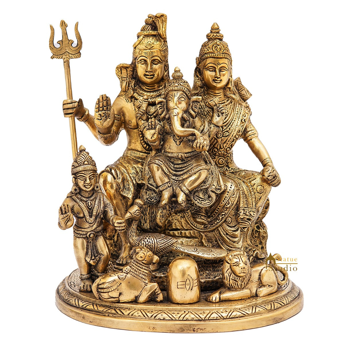 Brass Shiva Family Idol Shiv Parivar Statue For Home Temple Decor 9" - Image 3