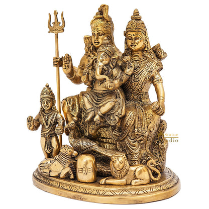 Brass Shiva Family Idol Shiv Parivar Statue For Home Temple Decor 9" by vendor-unknown - Hindu Gods (View 4)