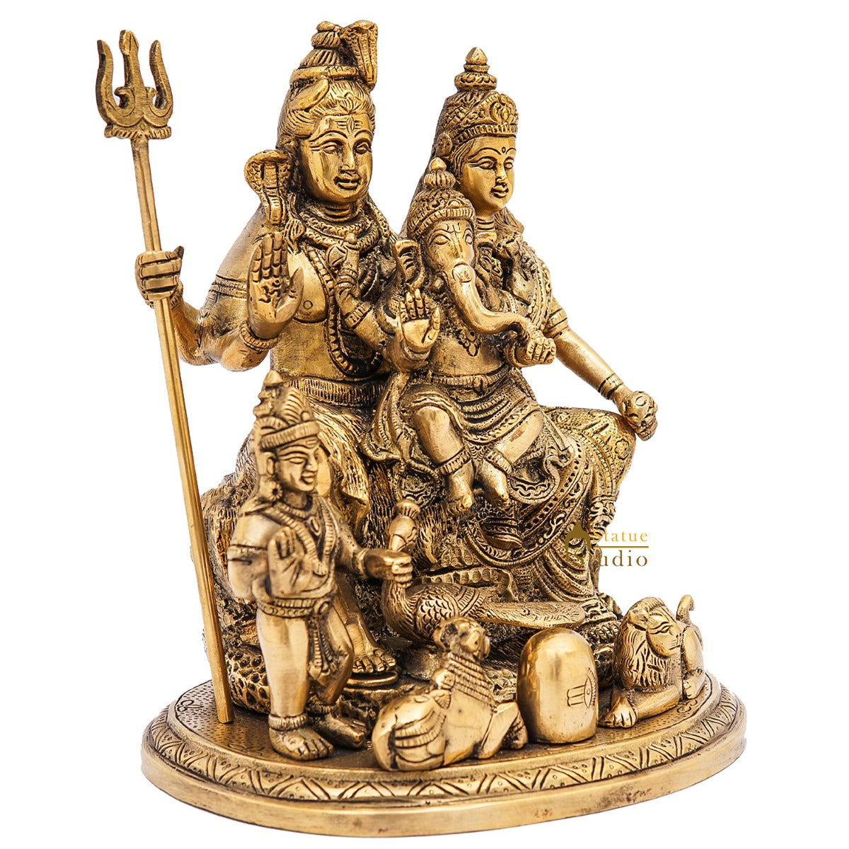 Brass Shiva Family Idol Shiv Parivar Statue For Home Temple Decor 9"