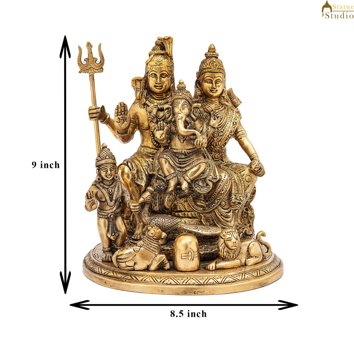 Brass Shiva Family Idol Shiv Parivar Statue For Home Temple Decor 9" - Image 7