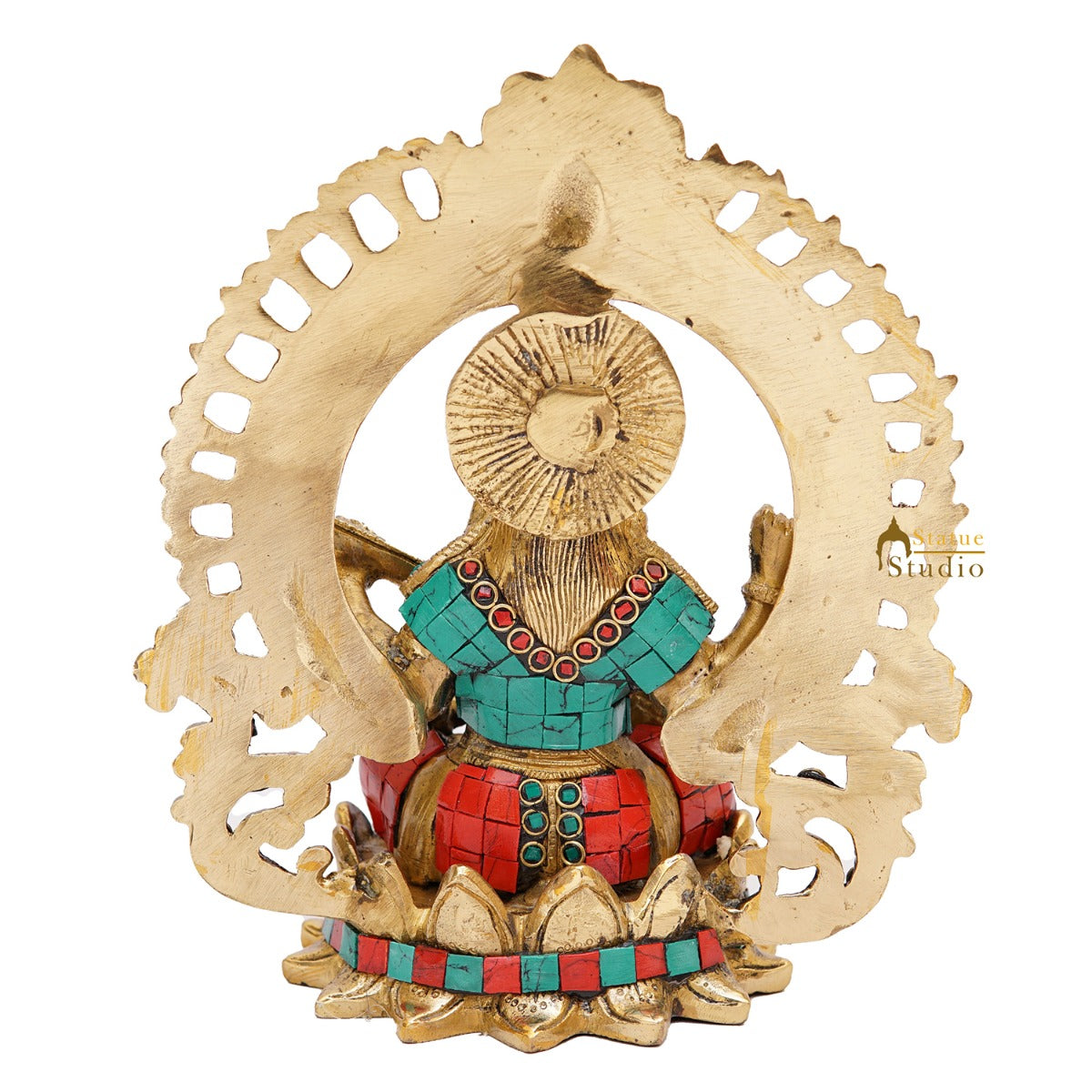 Brass Saraswati Idols For Home Office Religious Décor Statue Lucky Gift 9" - Image 6