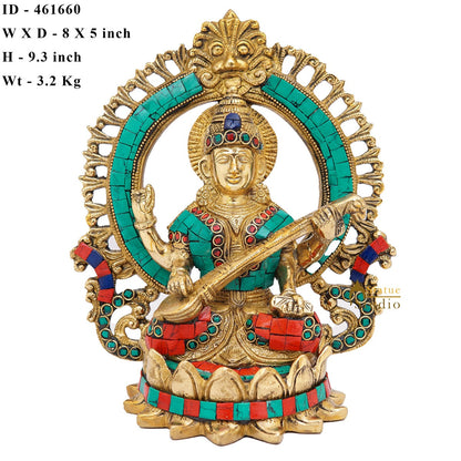 Brass Saraswati Idols For Home Office Religious Décor Statue Lucky Gift 9" by vendor-unknown - Hindu Gods (View 8)