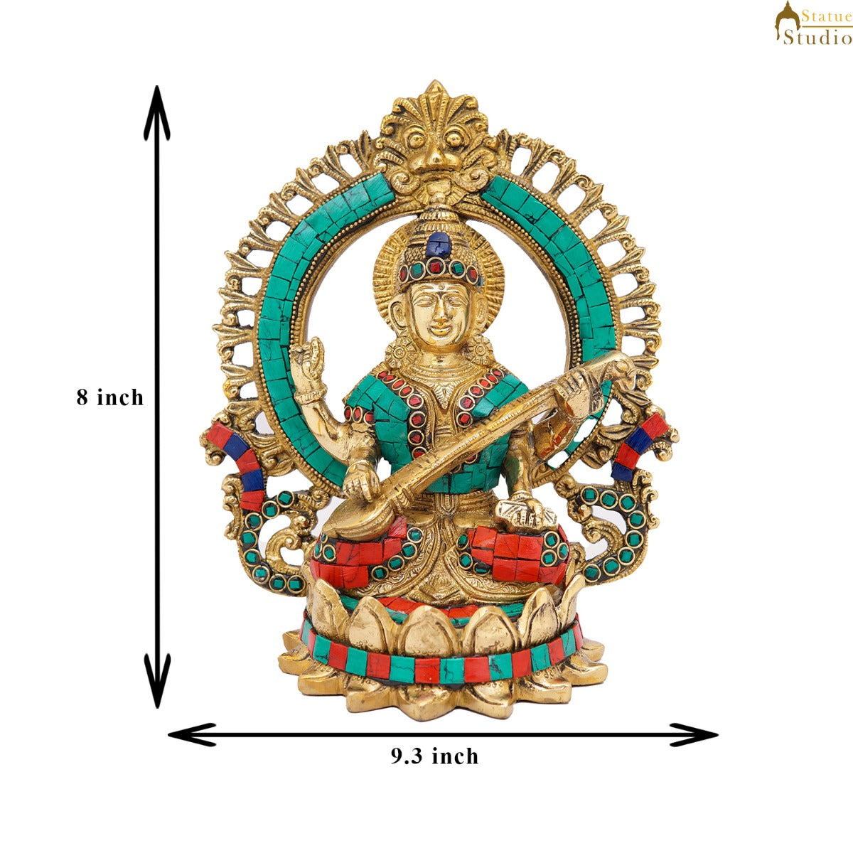Brass Saraswati Idols For Home Office Religious Décor Statue Lucky Gift 9"