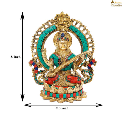 Brass Saraswati Idols For Home Office Religious Décor Statue Lucky Gift 9" by vendor-unknown - Hindu Gods (View 7)