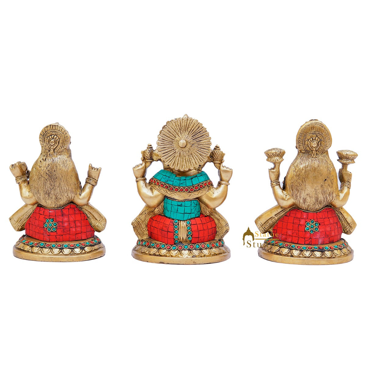 Brass Ganesha Laxmi Saraswati Statue Home Pooja Office Décor Diwali Gift Idols 8" - Image 5