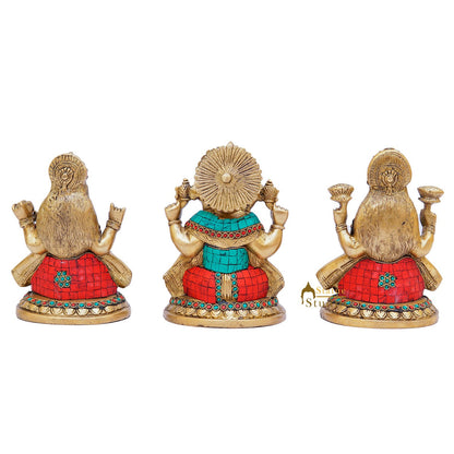 Brass Ganesha Laxmi Saraswati Statue Home Pooja Office Décor Diwali Gift Idols 8" by vendor-unknown - Hindu Gods (View 5)