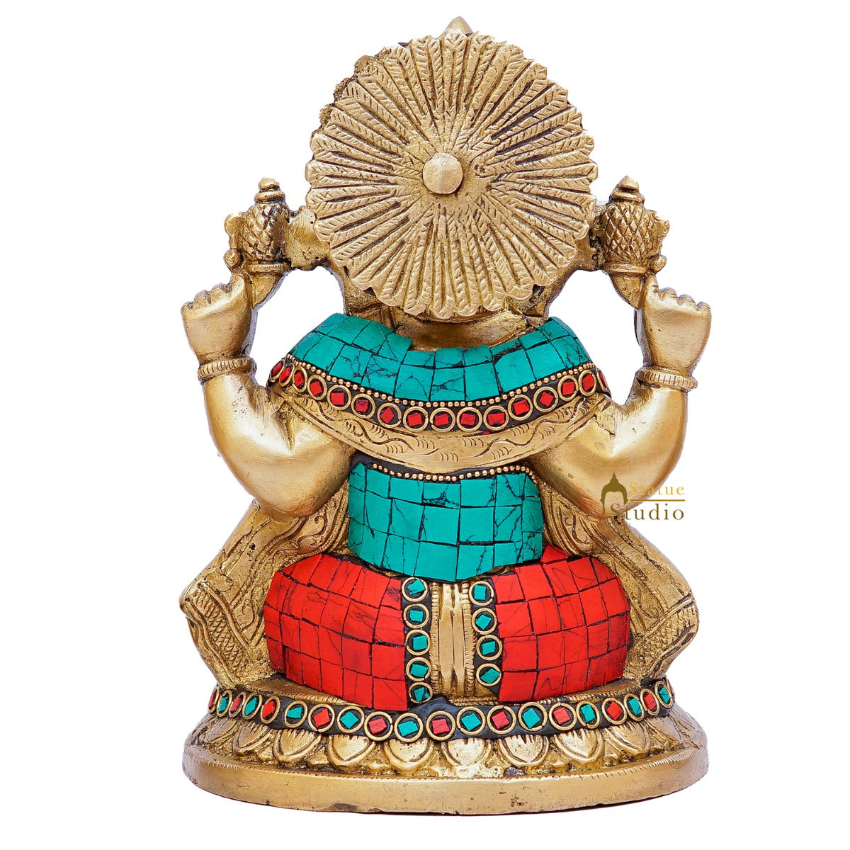 Brass Ganesha Statue Stone Work For Home Decor Gift 8"