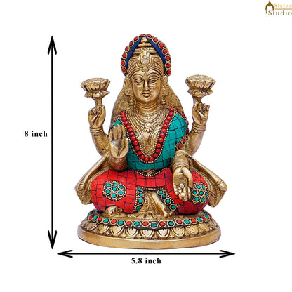Brass Lakshmi Statue Home Pooja Office Décor Diwali Gift Laxmi Idol 8" by vendor-unknown - Hindu Gods (View 7)