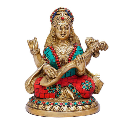 Brass Saraswati Statue Home Pooja Office Décor Diwali Gift Idol 8" by vendor-unknown - Hindu Gods (View 3)