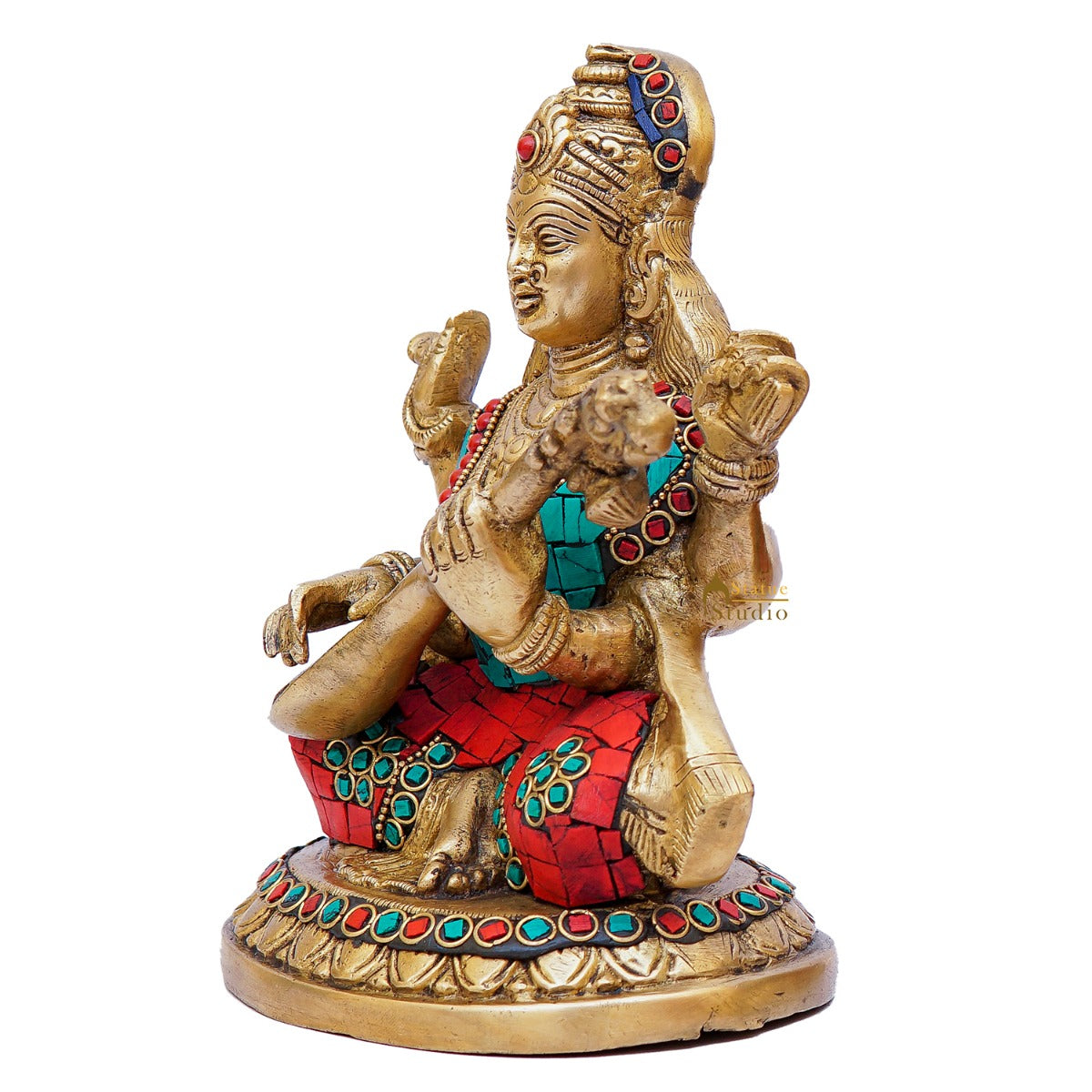 Brass Saraswati Statue Home Pooja Office Décor Diwali Gift Idol 8" - Image 4