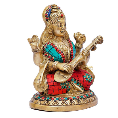 Brass Saraswati Statue Home Pooja Office Décor Diwali Gift Idol 8" by vendor-unknown - Hindu Gods (View 5)