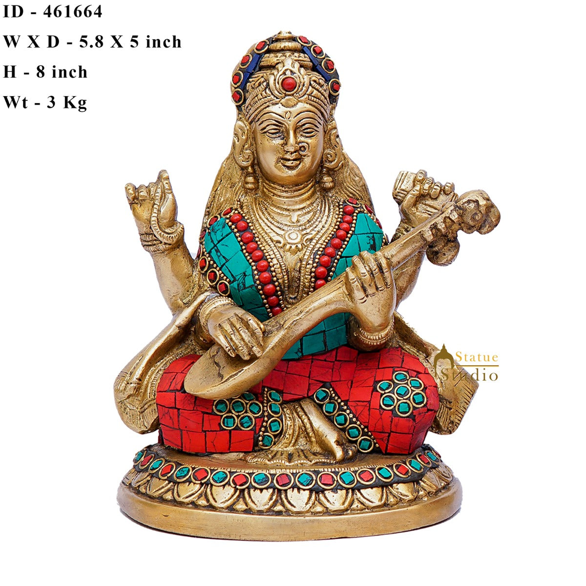 Brass Saraswati Statue Home Pooja Office Décor Diwali Gift Idol 8"
