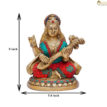 Brass Saraswati Statue Home Pooja Office Décor Diwali Gift Idol 8" by vendor-unknown - Hindu Gods (View 7)