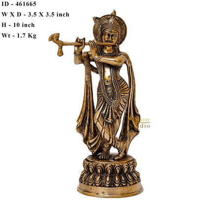 Brass Krishna Idol 10" by StatueStudio by vendor-unknown - Hindu Gods (View 7)