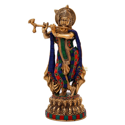 Brass Krishna Idol with Flute 10" by StatueStudio by vendor-unknown - Hindu Gods (View 3)