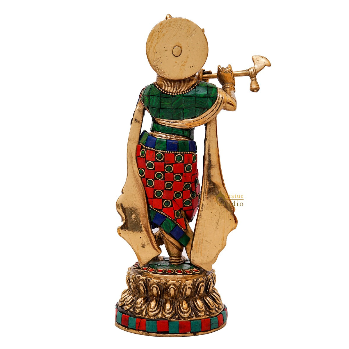 Brass Krishna Idol with Flute 10" by StatueStudio