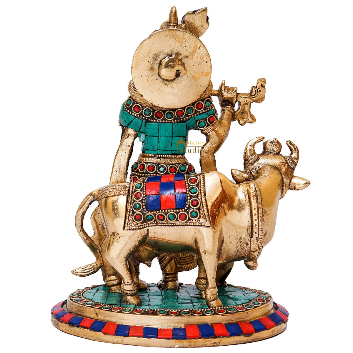 Brass Krishna With Cow Idol Home Table Pooja Décor Statue Gift Showpiece 8" - Image 6