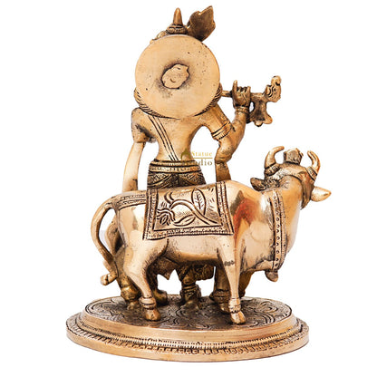 Brass Krishna Statue With Cow Idol Home Table Pooja Décor Statue Gift Showpiece 8" by vendor-unknown - Hindu Gods (View 6)