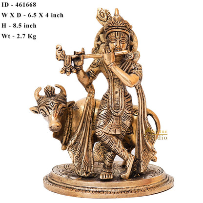 Brass Krishna Statue With Cow Idol Home Table Pooja Décor Statue Gift Showpiece 8" by vendor-unknown - Hindu Gods (View 7)