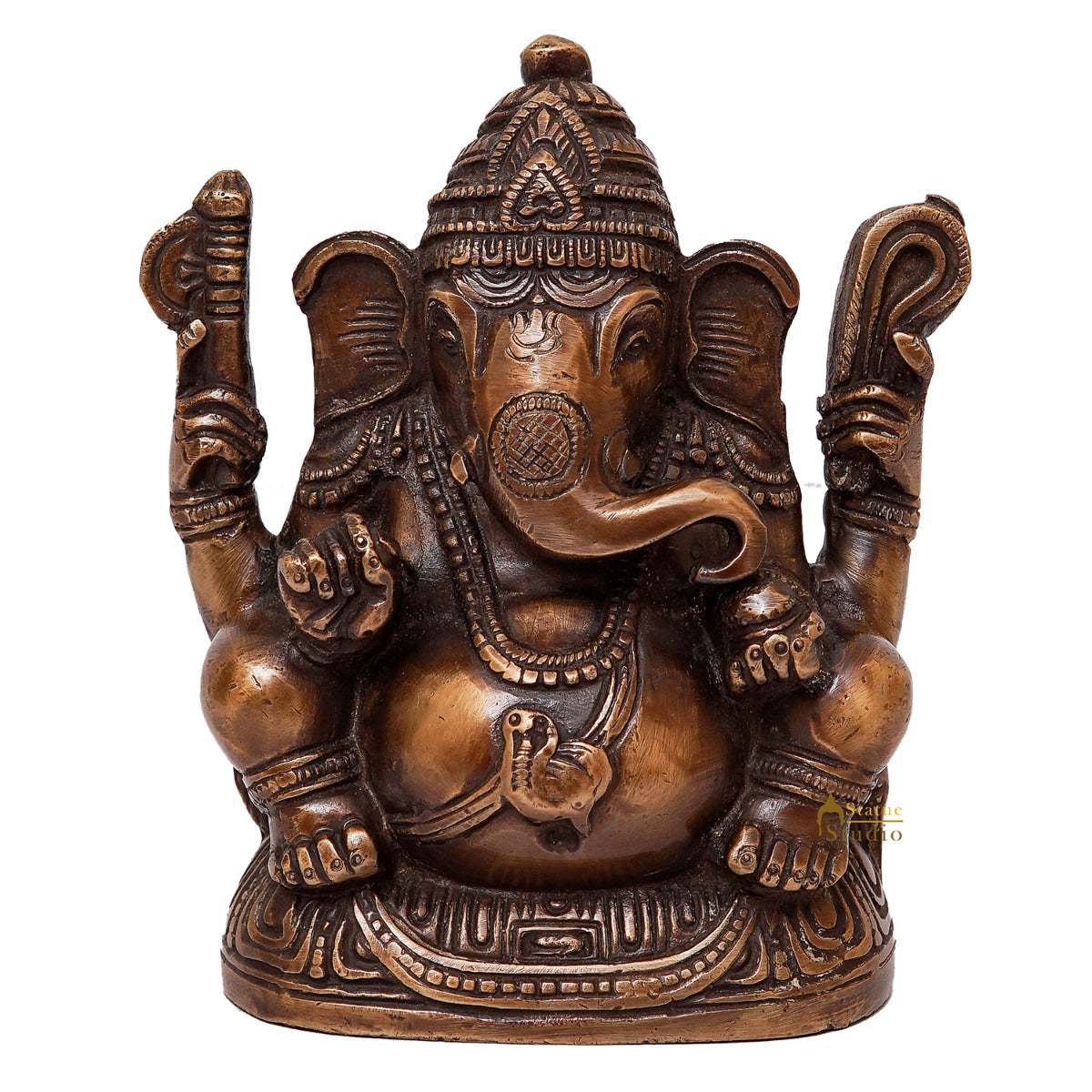 Brass Ganpati Idol Antique Finish For Home Office Decor Showpiece Gift 5"