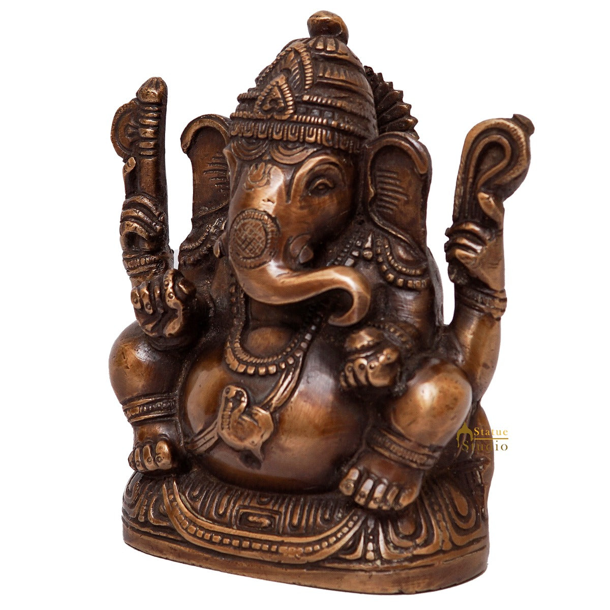 Brass Ganpati Idol Antique Finish For Home Office Decor Showpiece Gift 5"