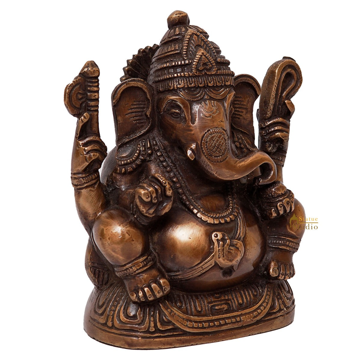 Brass Ganpati Idol Antique Finish For Home Office Decor Showpiece Gift 5" - Image 4