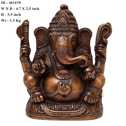 Brass Ganpati Idol Antique Finish For Home Office Decor Showpiece Gift 5" by vendor-unknown - Hindu Gods (View 6)