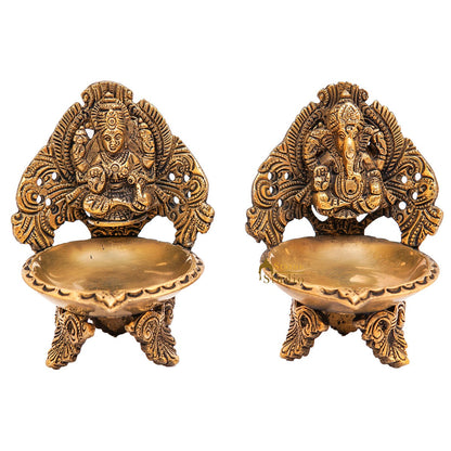 Brass Ganesha Lakshmi Diya For Pooja Room Home Diwali Décor Gift Showpiece 5" by vendor-unknown - Spiritual (View 3)