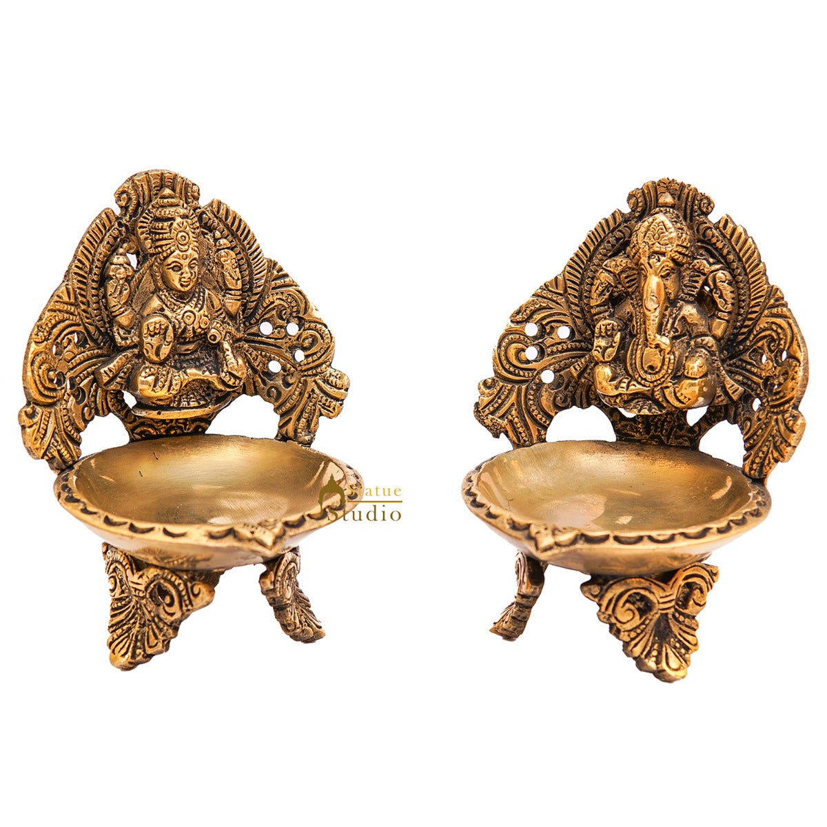 Brass Ganesha Lakshmi Diya For Pooja Room Home Diwali Décor Gift Showpiece 5" - Image 4