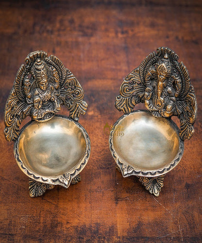 Brass Ganesha Lakshmi Diya For Pooja Room Home Diwali Décor Gift Showpiece 5" by vendor-unknown - Spiritual (View 2)