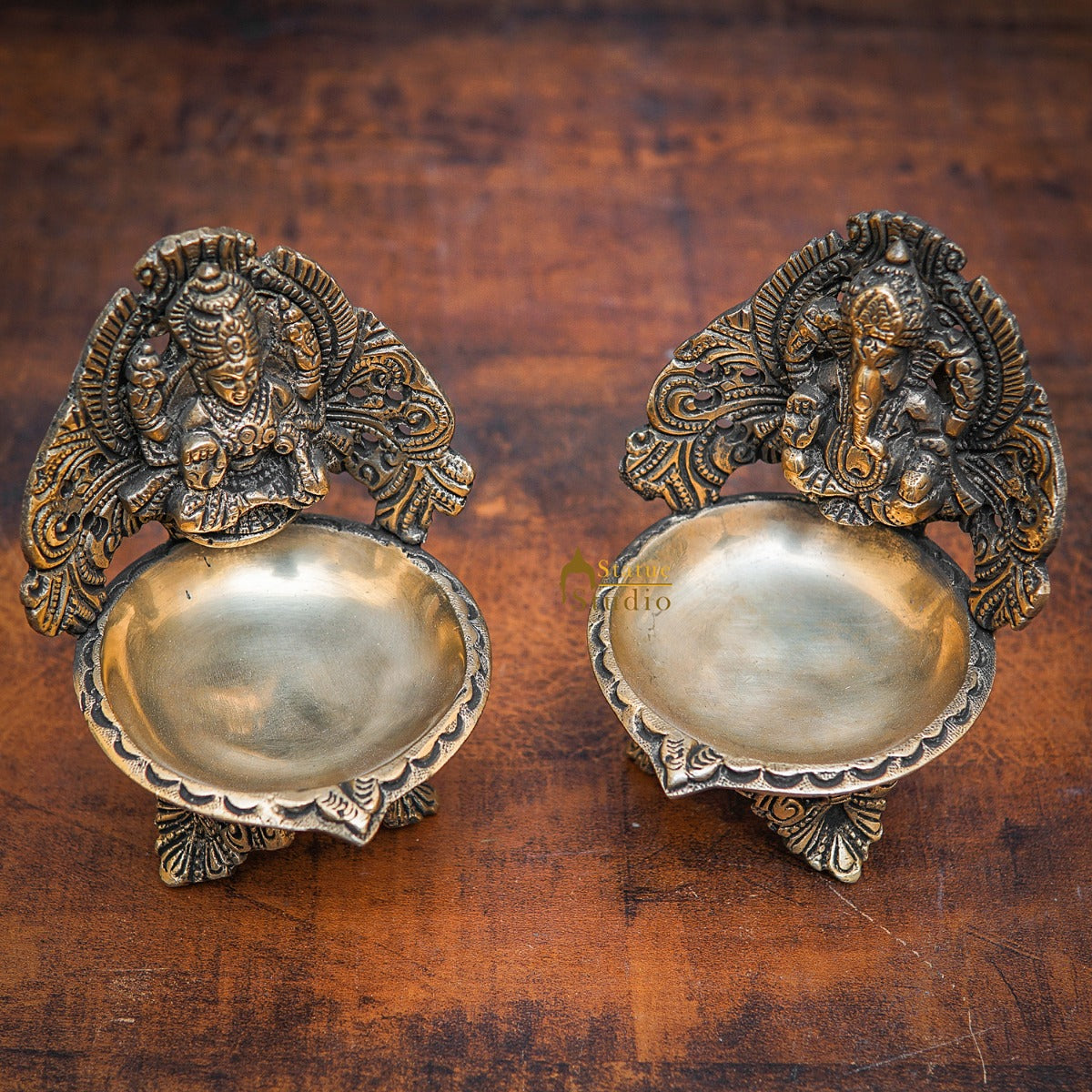 Brass Ganesha Lakshmi Diya For Pooja Room Home Diwali Décor Gift Showpiece 5"