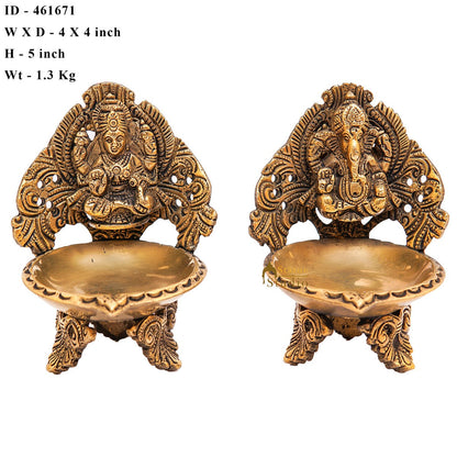 Brass Ganesha Lakshmi Diya For Pooja Room Home Diwali Décor Gift Showpiece 5" by vendor-unknown - Spiritual (View 7)