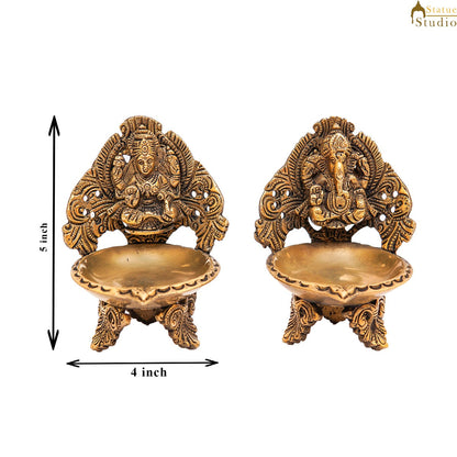 Brass Ganesha Lakshmi Diya For Pooja Room Home Diwali Décor Gift Showpiece 5" by vendor-unknown - Spiritual (View 6)