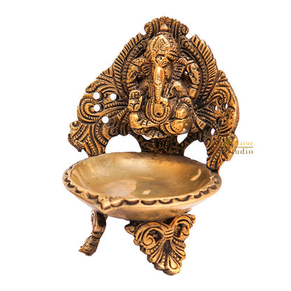Brass Ganesha Diya For Pooja Room Home Diwali Décor Gift Showpiece 5" by vendor-unknown - Spiritual (View 5)