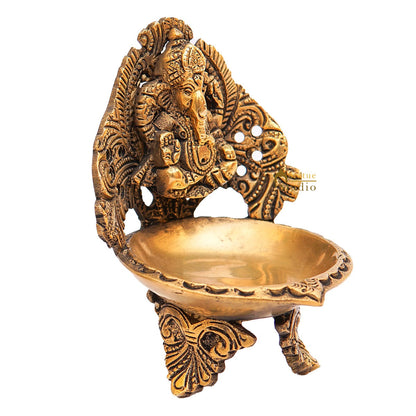 Brass Ganesha Diya For Pooja Room Home Diwali Décor Gift Showpiece 5" by vendor-unknown - Spiritual (View 4)