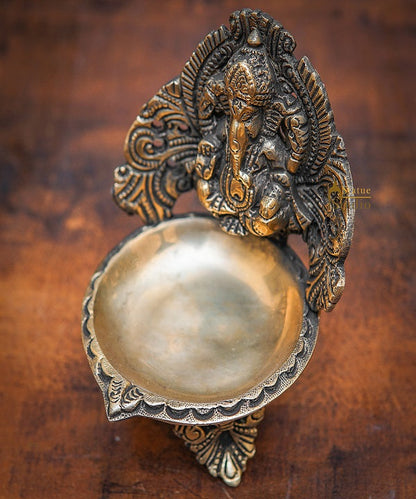 Brass Ganesha Diya For Pooja Room Home Diwali Décor Gift Showpiece 5" by vendor-unknown - Spiritual (View 2)