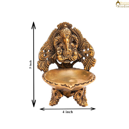 Brass Ganesha Diya For Pooja Room Home Diwali Décor Gift Showpiece 5" by vendor-unknown - Spiritual (View 7)