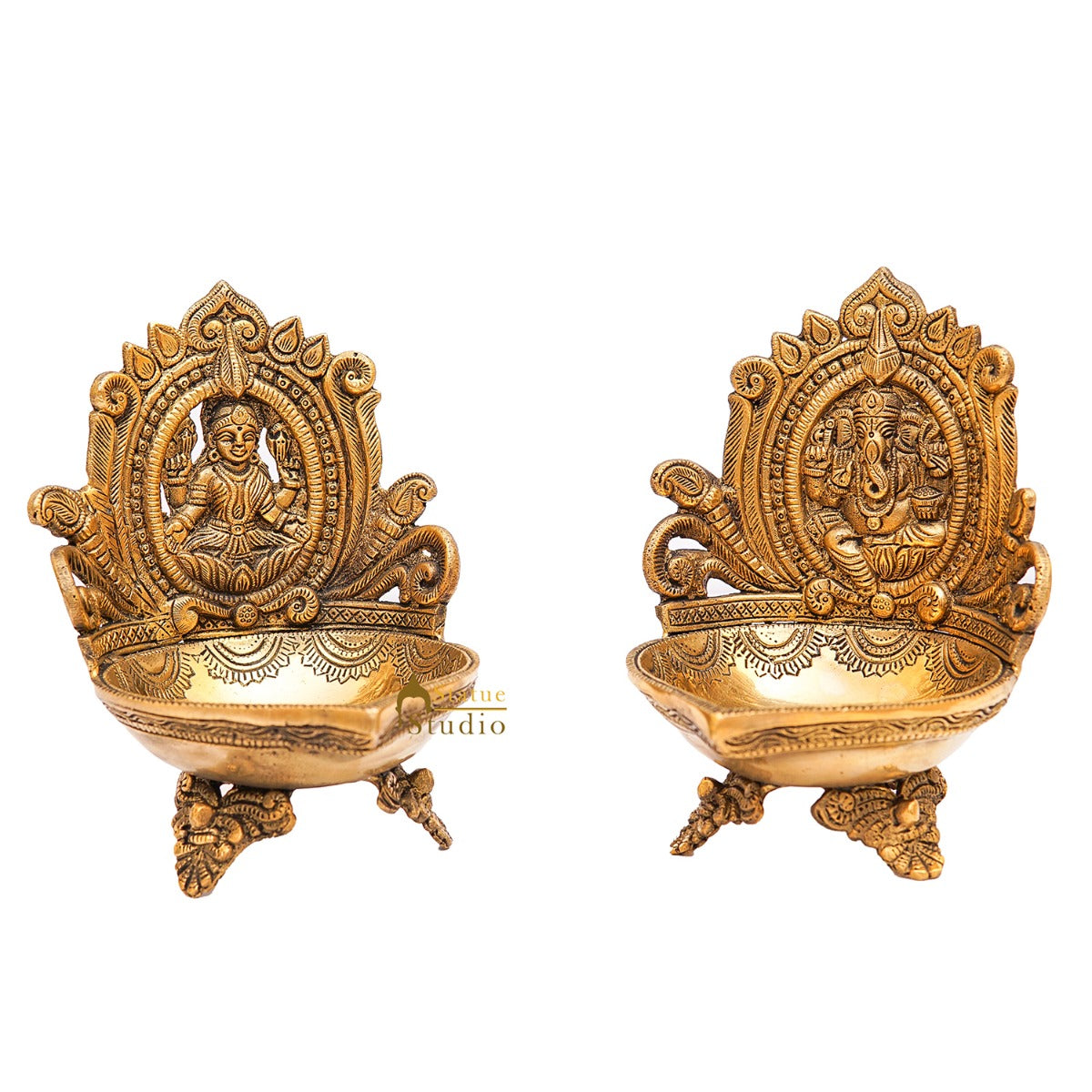 Brass Ganesha Lakshmi Diya For Pooja Room Home Diwali Décor Gift Showpiece 7"