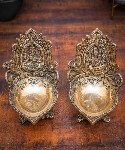 Brass Ganesha Lakshmi Diya For Pooja Room Home Diwali Décor Gift Showpiece 7" by vendor-unknown - Spiritual (View 2)