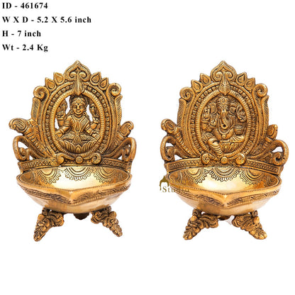 Brass Ganesha Lakshmi Diya For Pooja Room Home Diwali Décor Gift Showpiece 7" by vendor-unknown - Spiritual (View 7)